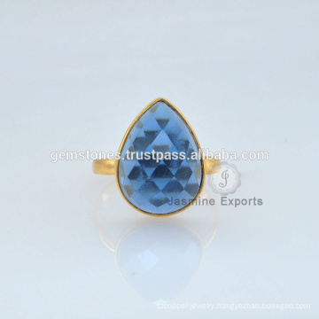 Vermeil Gold Sapphire Quartz Gemstone Bezel Ring 925 Sterling Silver Gemstone Rings Jewelry